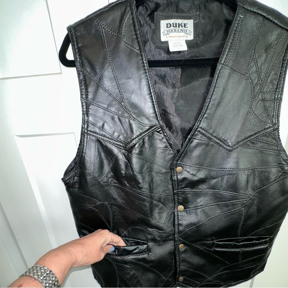 Vintage Duke Haband Black Motorcycle Leather Vest - Medium - Picture 4 of 8